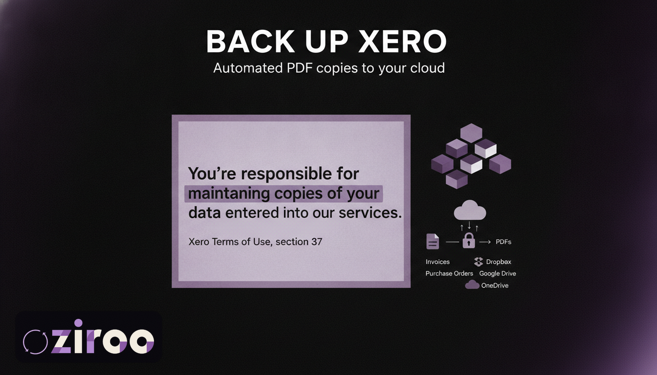 Xero terms of use section 37 highlighted, stating users are responsible for maintaining copies of their data